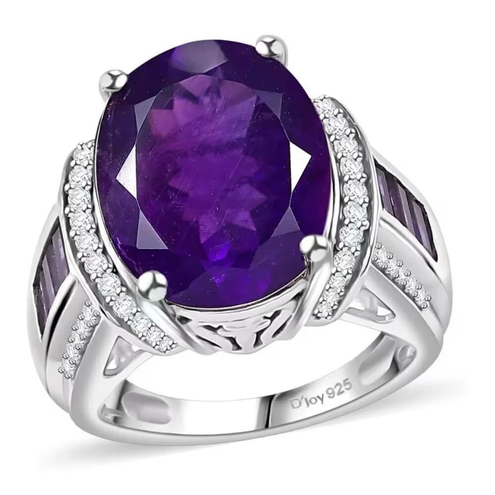 Stunning Amethyst and White Zircon 10.00 ctw Art and Deco Ring Sterling Silver 7